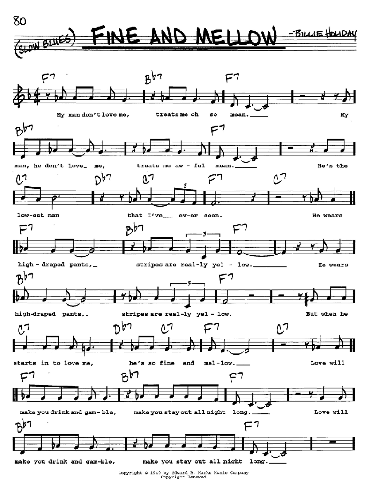 Billie Holiday Fine And Mellow sheet music notes and chords arranged for Real Book – Melody & Chords – C Instruments