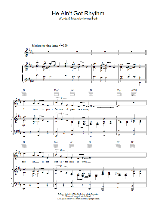 Learn to play Billie Holiday He Ain't Got Rhythm sheet music for Piano, Vocal & Guitar Chords in minutes. Price: 7.8900$ Billie Holiday He Ain't Got Rhythm sheet music notes and chords arranged for Piano, Vocal & Guitar Chords