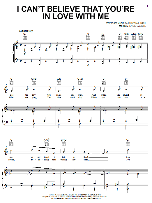Learn to play Billie Holiday I Can't Believe That You're In Love With Me sheet music for Piano, Vocal & Guitar Chords (Right-Hand Melody) in minutes. Price: 7.8900$ Billie Holiday I Can't Believe That You're In Love With Me sheet music notes and chords arranged for Piano, Vocal & Guitar Chords (Right-Hand Melody)