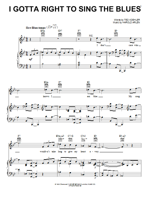 Learn to play Billie Holiday I Gotta Right To Sing The Blues sheet music for Piano, Vocal & Guitar Chords (Right-Hand Melody) in minutes. Price: 7.8900$ Billie Holiday I Gotta Right To Sing The Blues sheet music notes and chords arranged for Piano, Vocal & Guitar Chords (Right-Hand Melody)