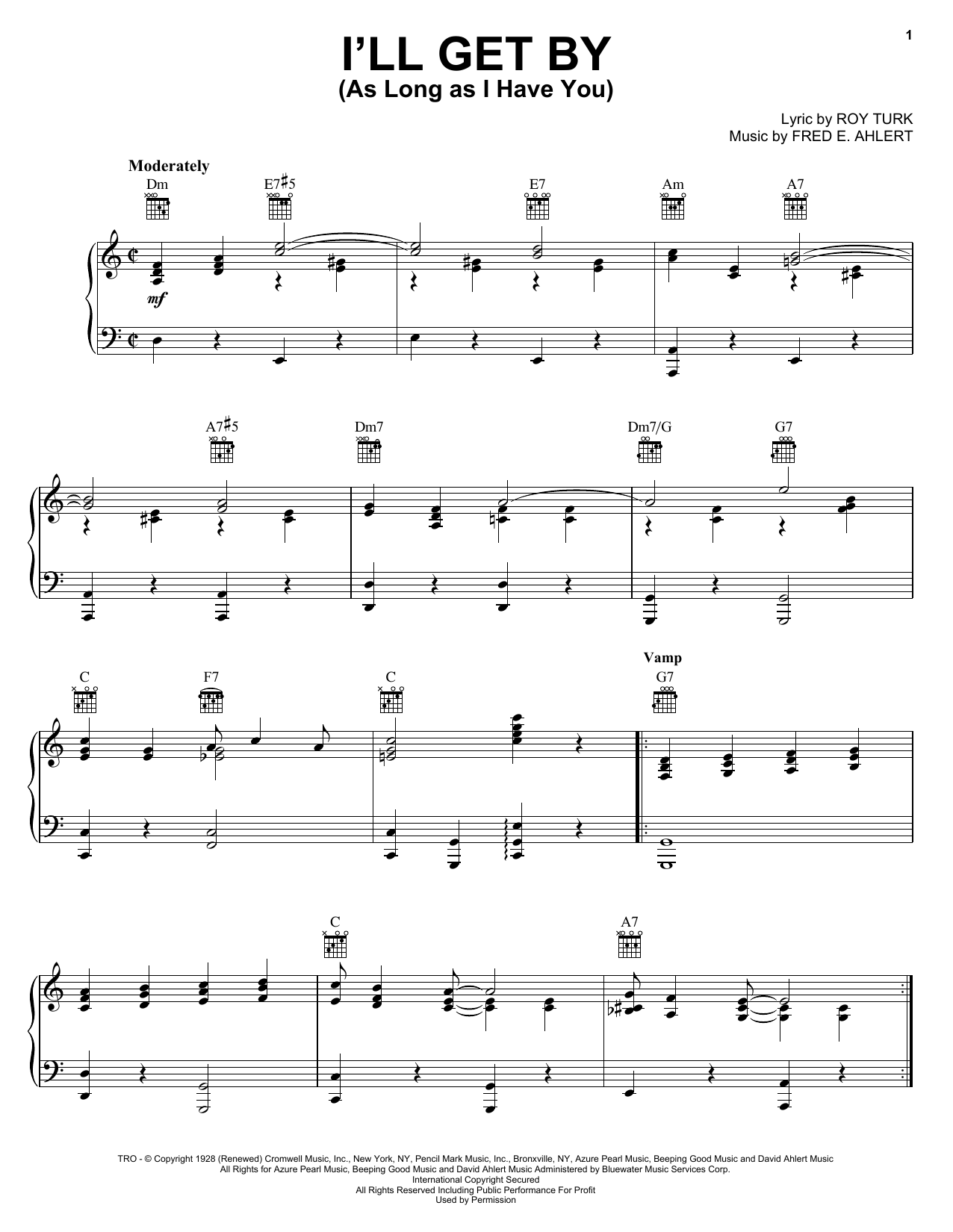 Billie Holiday I'll Get By (As Long As I Have You) sheet music notes and chords arranged for Real Book – Melody, Lyrics & Chords