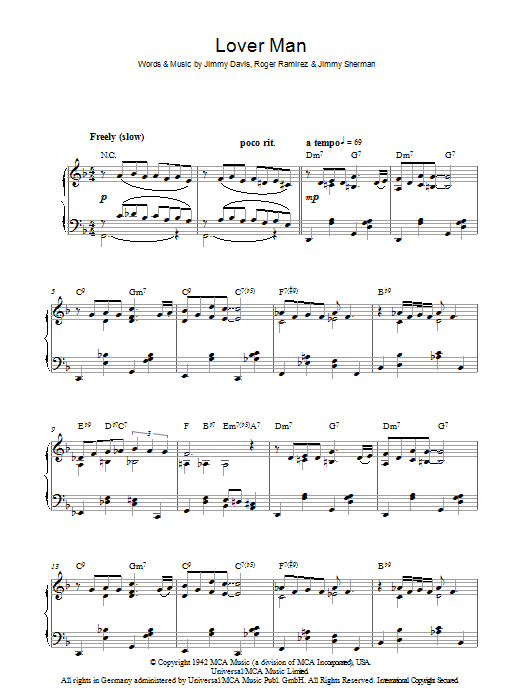 Billie Holiday Lover Man (Oh, Where Can You Be) sheet music notes and chords. Download Printable PDF.