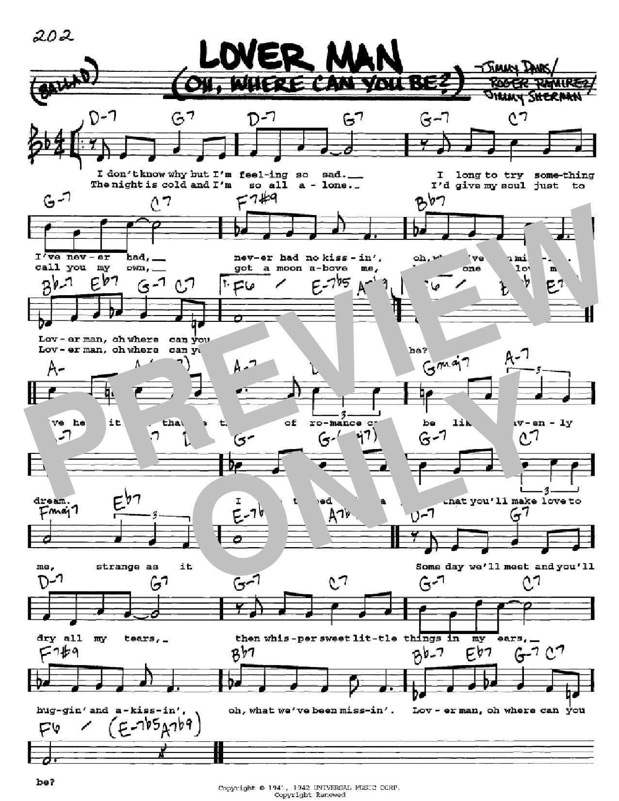 Billie Holiday Lover Man (Oh, Where Can You Be?) sheet music notes and chords. Download Printable PDF.