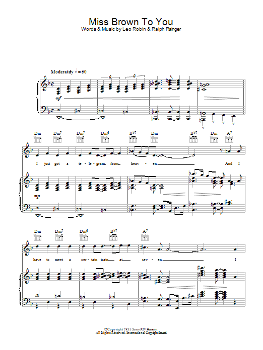 Billie Holiday Miss Brown To You sheet music notes and chords. Download Printable PDF.