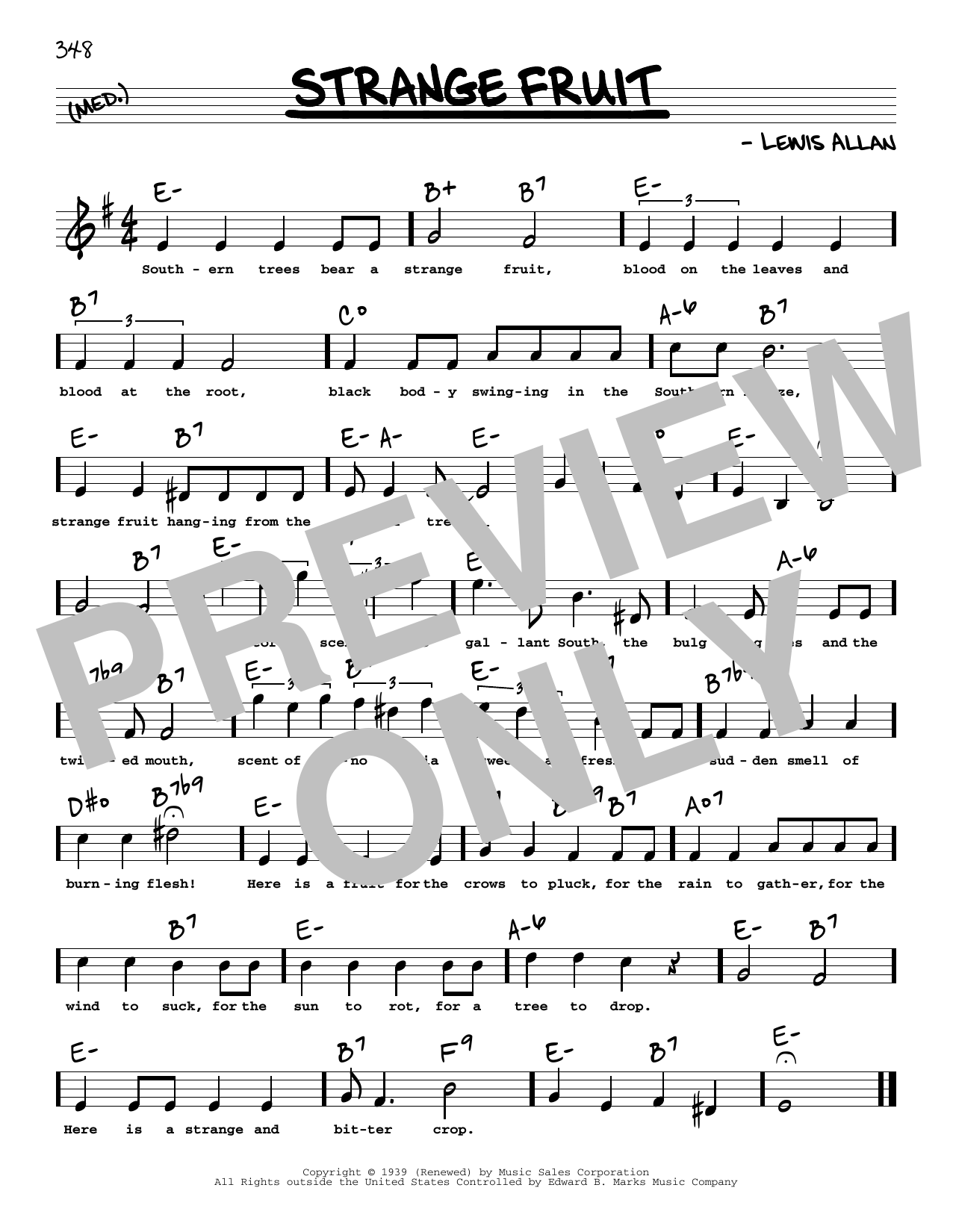 Billie Holiday Strange Fruit (High Voice) sheet music notes and chords. Download Printable PDF.