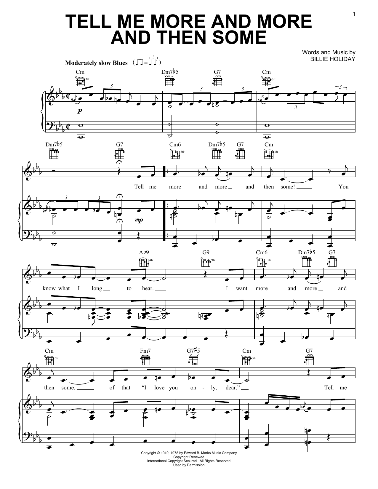 Billie Holiday Tell Me More And More And Then Some sheet music notes and chords. Download Printable PDF.