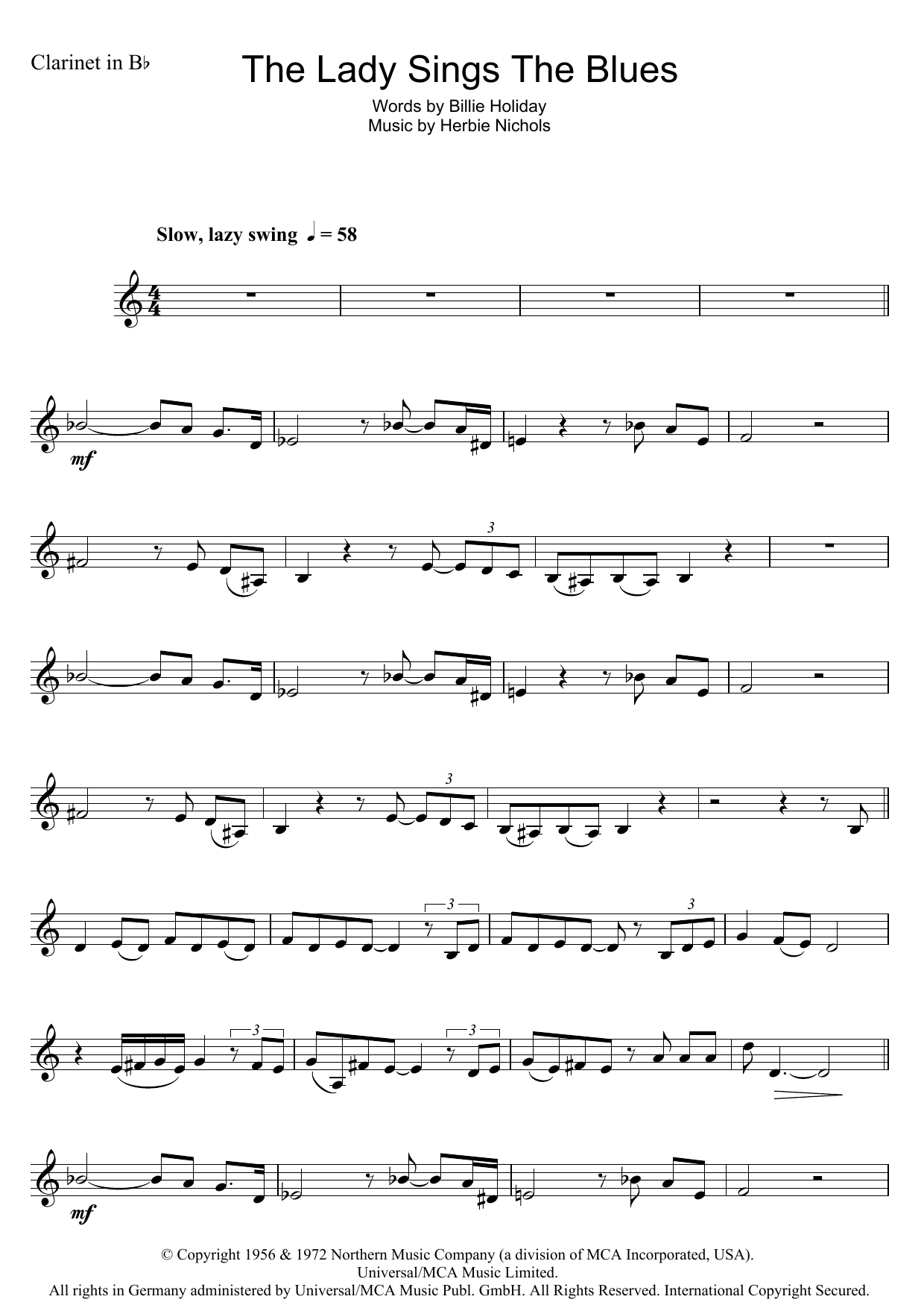 Billie Holiday The Lady Sings The Blues sheet music notes and chords. Download Printable PDF.