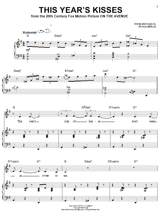 Billie Holiday This Year's Kisses sheet music notes and chords arranged for Piano & Vocal