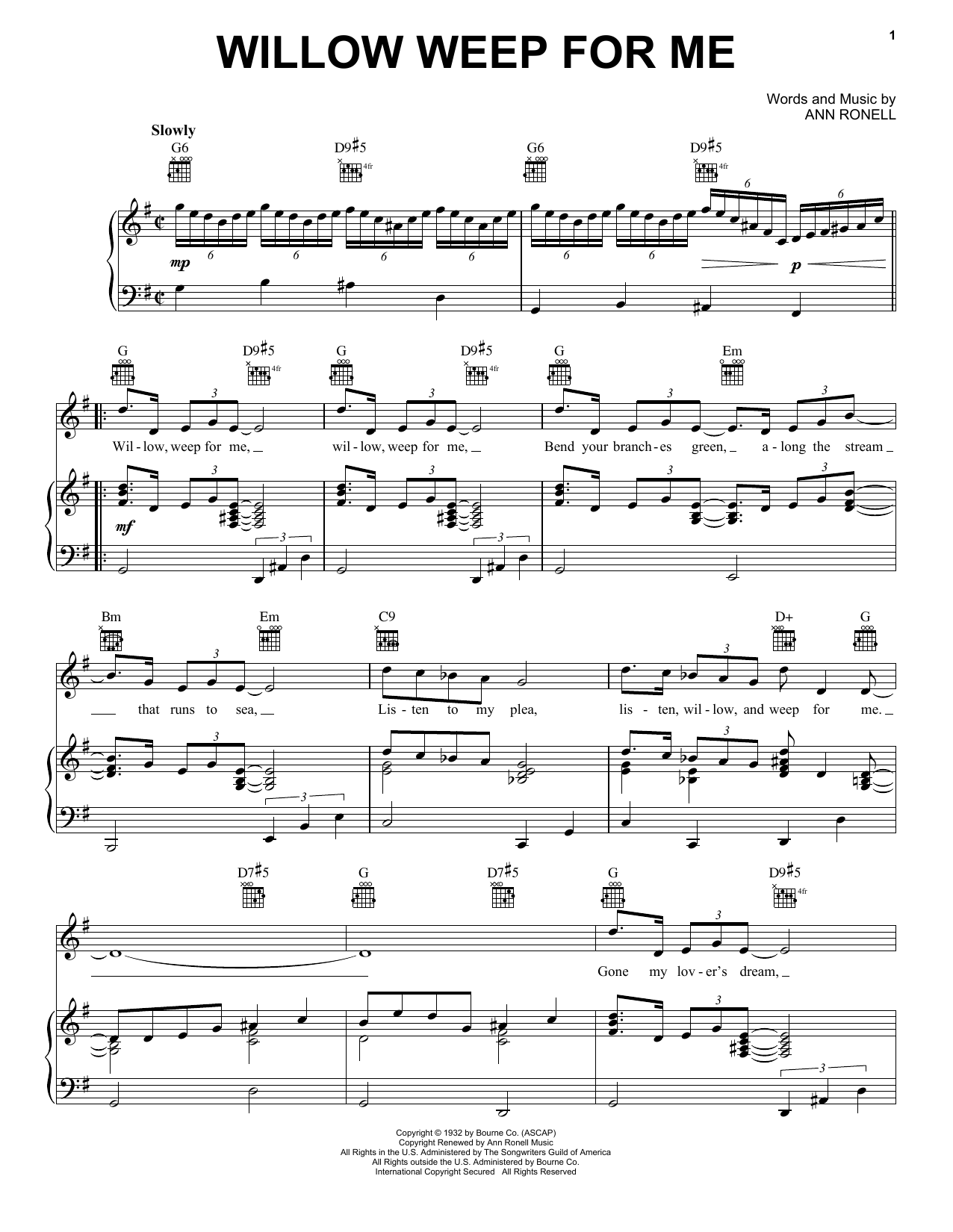 Learn to play Billie Holiday Willow Weep For Me sheet music for Piano, Vocal & Guitar Chords (Right-Hand Melody) in minutes. Price: 7.8900$ Billie Holiday Willow Weep For Me sheet music notes and chords arranged for Piano, Vocal & Guitar Chords (Right-Hand Melody)