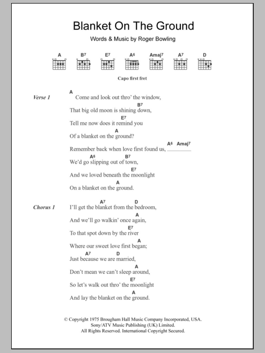 Billie Jo Spears Blanket On The Ground sheet music notes and chords. Download Printable PDF.