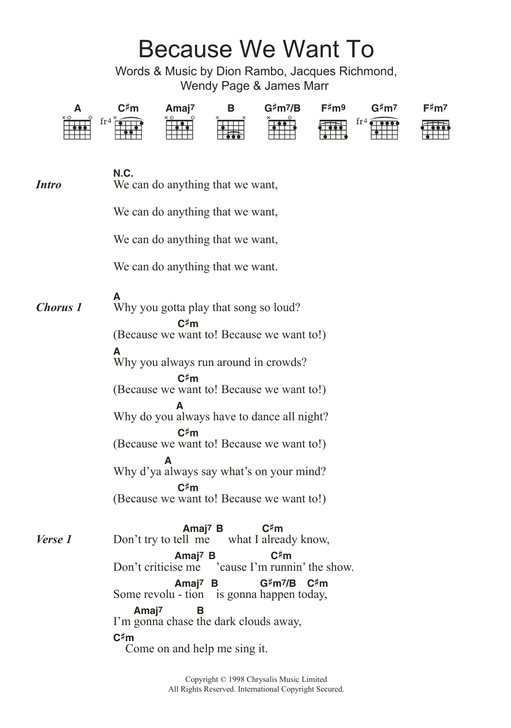 Billie Piper Because We Want To sheet music notes and chords. Download Printable PDF.