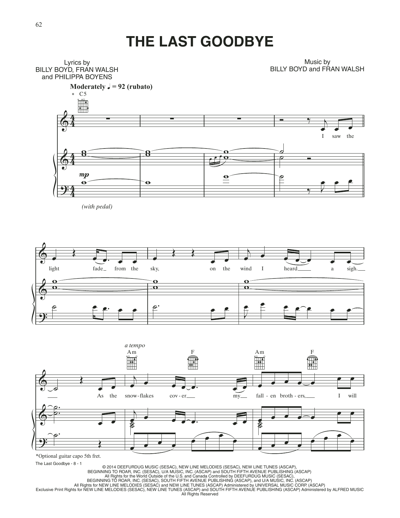 Billy Boyd The Last Goodbye (from The Hobbit: The Battle of the Five Armies) sheet music notes and chords. Download Printable PDF.