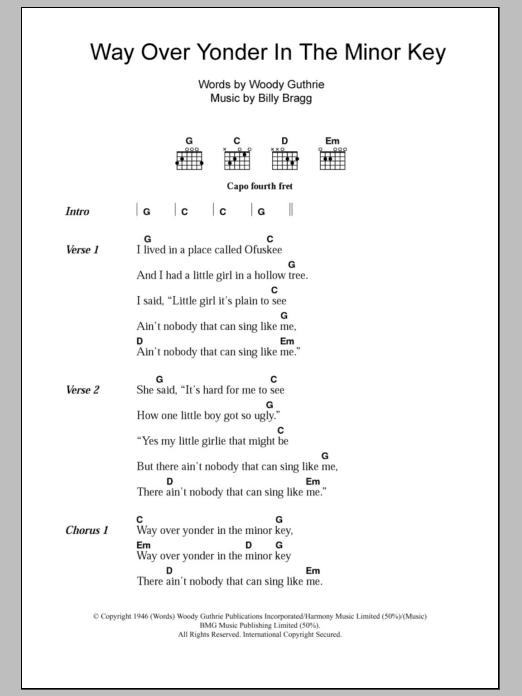 Billy Bragg Way Over Yonder In The Minor Key sheet music notes and chords. Download Printable PDF.