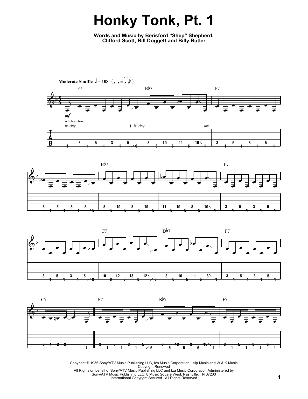 Billy Butler Honky Tonk (Part 1) sheet music notes and chords. Download Printable PDF.