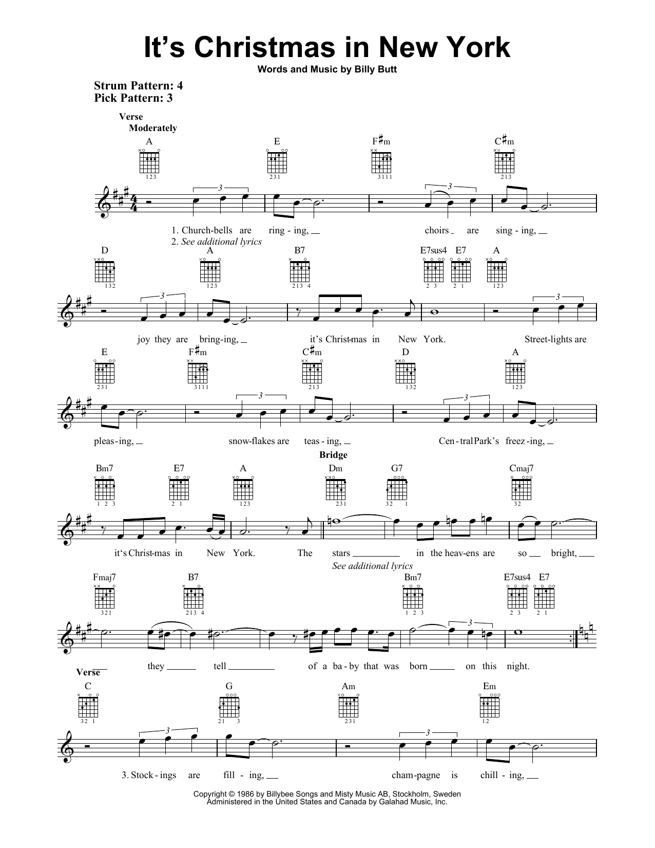 Billy Butt It's Christmas In New York sheet music notes and chords arranged for Real Book – Melody, Lyrics & Chords