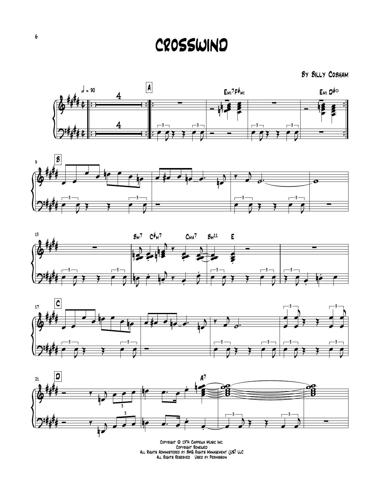 Billy Cobham Crosswind sheet music notes and chords. Download Printable PDF.