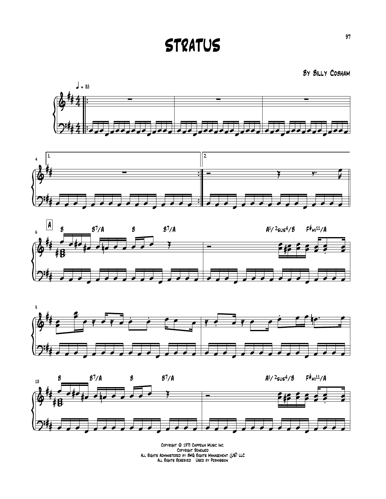 Billy Cobham Stratus sheet music notes and chords. Download Printable PDF.