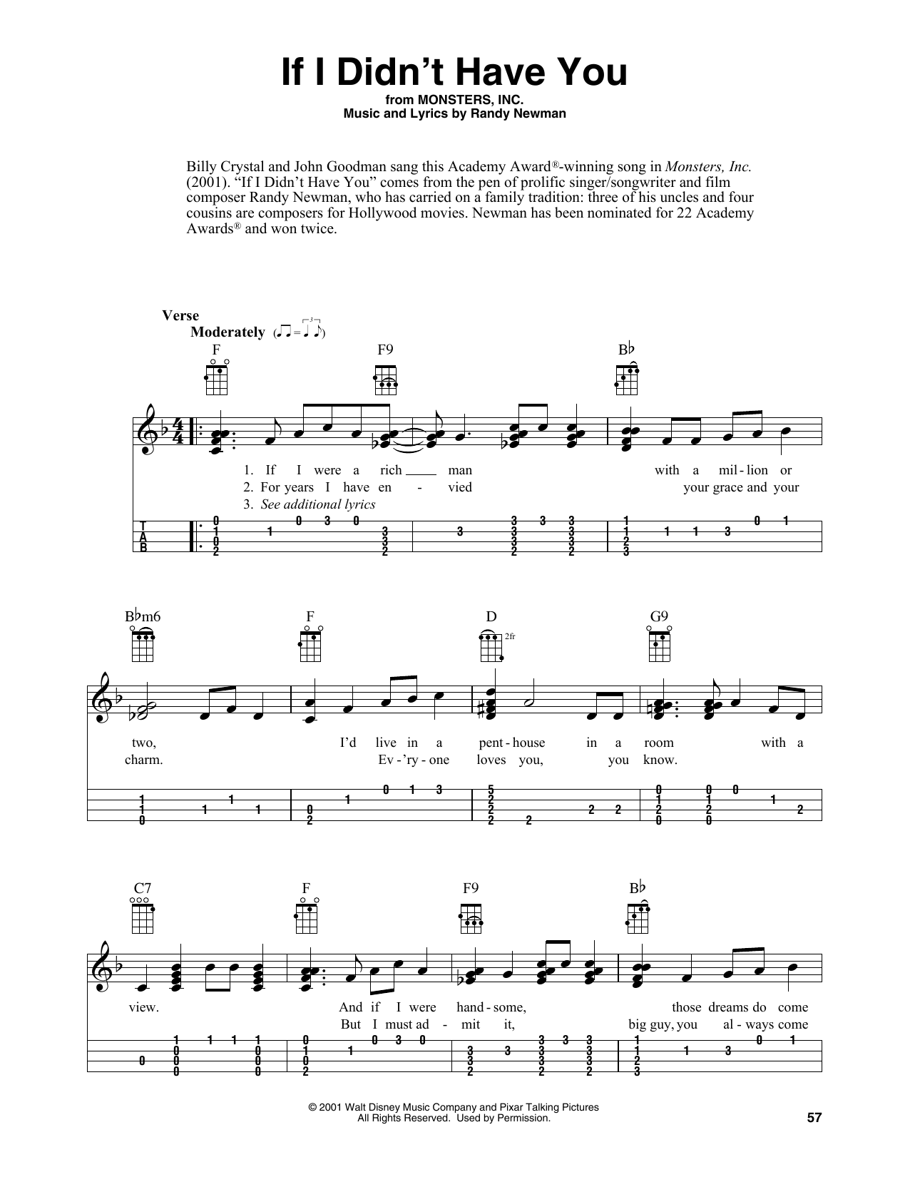 Billy Crystal and John Goodman If I Didn't Have You (from Monsters, Inc.) (arr. Fred Sokolow) sheet music notes and chords. Download Printable PDF.