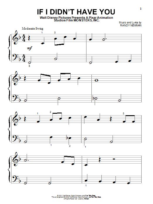 Billy Crystal and John Goodman If I Didn't Have You (from Monsters, Inc.) sheet music notes and chords. Download Printable PDF.