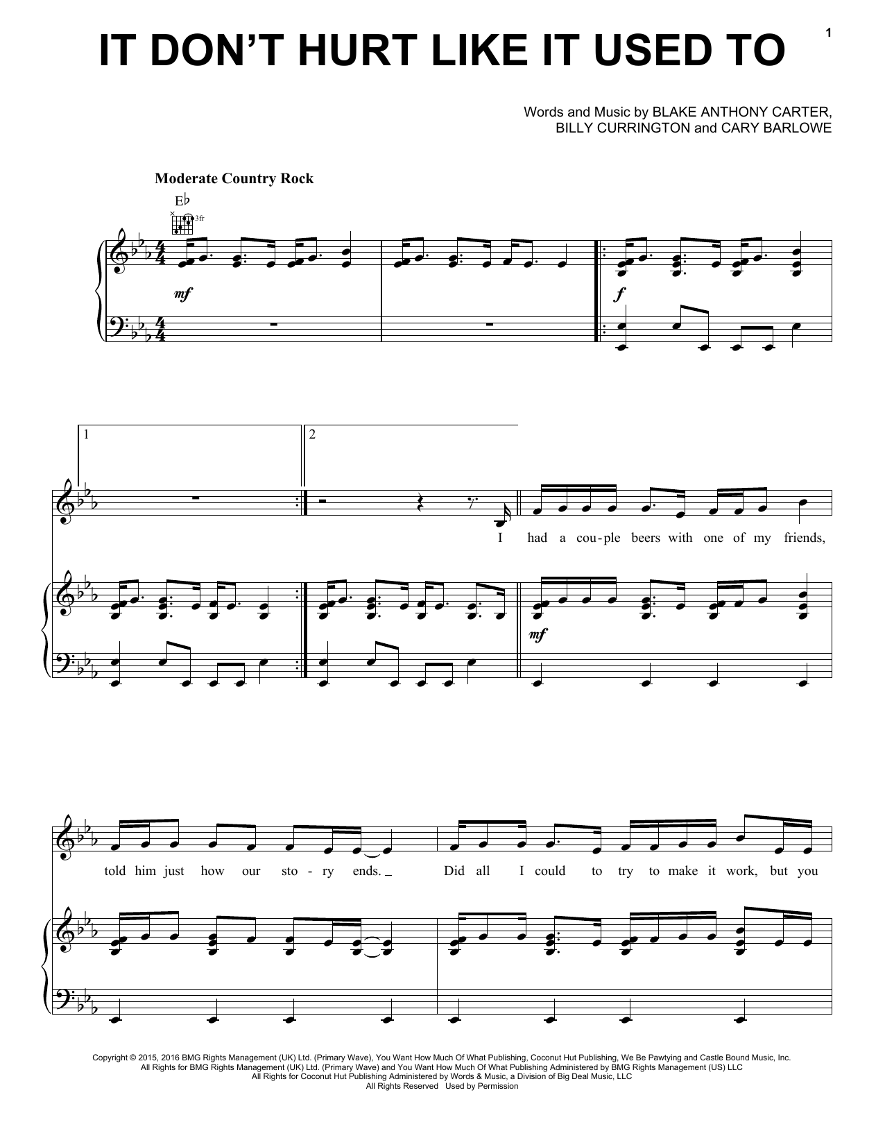 Learn to play Billy Currington It Don't Hurt Like It Used To sheet music for Piano, Vocal & Guitar Chords (Right-Hand Melody) in minutes. Price: 7.8900$ Billy Currington It Don't Hurt Like It Used To sheet music notes and chords arranged for Piano, Vocal & Guitar Chords (Right-Hand Melody)