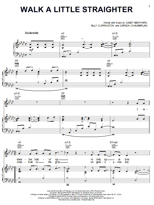 Billy Currington Walk A Little Straighter sheet music notes and chords arranged for Piano, Vocal & Guitar Chords (Right-Hand Melody)