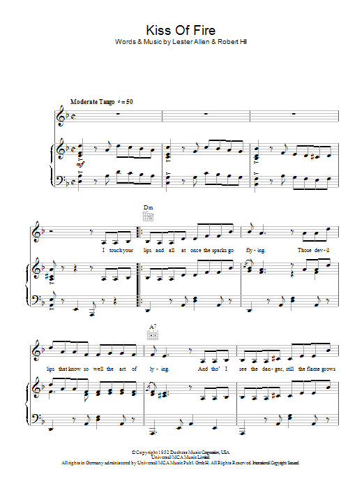 Learn to play Billy Eckstine Kiss Of Fire sheet music for Piano, Vocal & Guitar Chords in minutes. Price: 7.8900$ Billy Eckstine Kiss Of Fire sheet music notes and chords arranged for Piano, Vocal & Guitar Chords