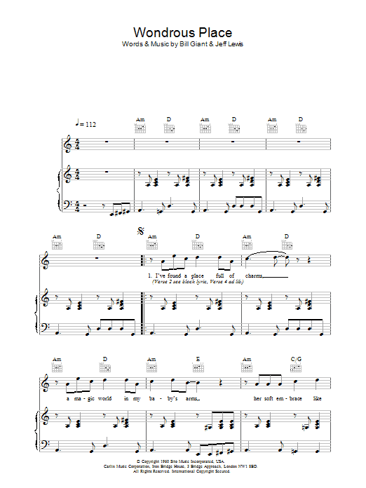 Billy Fury Wondrous Place sheet music notes and chords. Download Printable PDF.