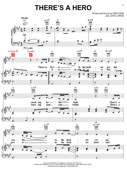 Learn to play Billy Gilman There's A Hero sheet music for Piano, Vocal & Guitar Chords (Right-Hand Melody) in minutes. Price: 7.8900$ Billy Gilman There's A Hero sheet music notes and chords arranged for Piano, Vocal & Guitar Chords (Right-Hand Melody)
