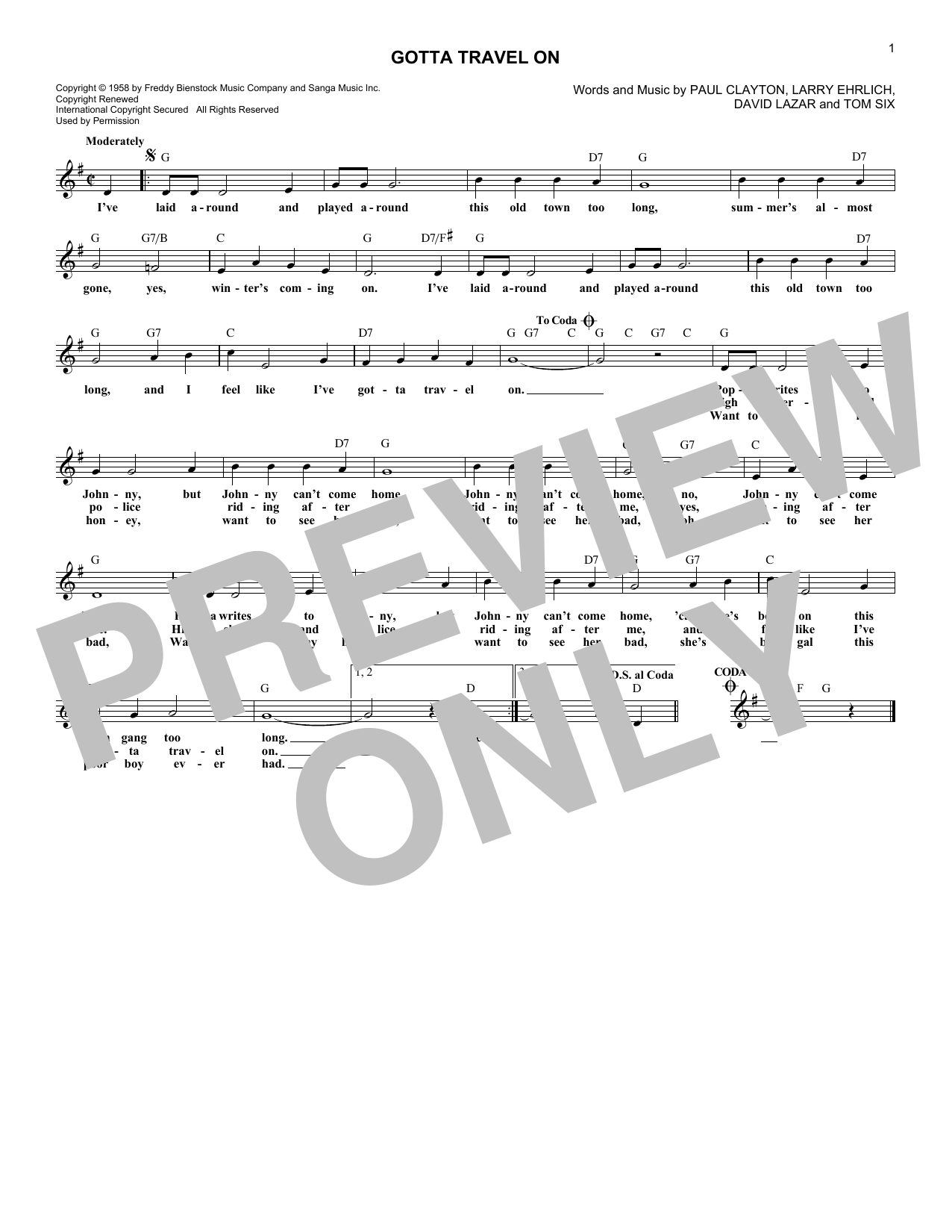 Billy Grammer Gotta Travel On sheet music notes and chords. Download Printable PDF.