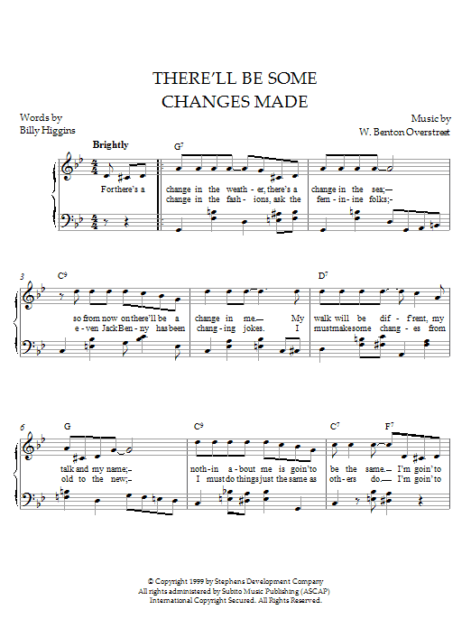 Billy Higgins There'll Be Some Changes Made sheet music notes and chords arranged for Real Book – Melody & Chords – C Instruments