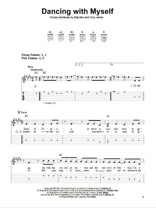 Billy Idol Dancing With Myself sheet music notes and chords. Download Printable PDF.