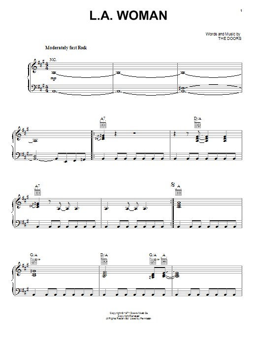 Billy Idol L.A. Woman sheet music notes and chords. Download Printable PDF.