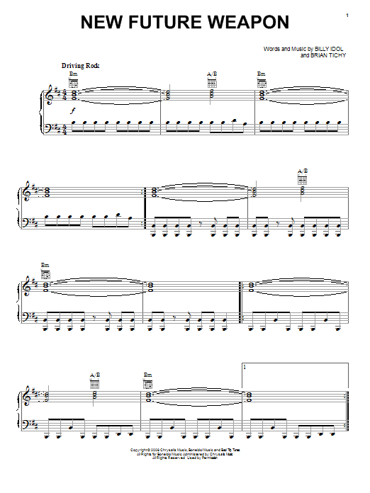 Learn to play Billy Idol New Future Weapon sheet music for Piano, Vocal & Guitar Chords (Right-Hand Melody) in minutes. Price: 7.8900$ Billy Idol New Future Weapon sheet music notes and chords arranged for Piano, Vocal & Guitar Chords (Right-Hand Melody)