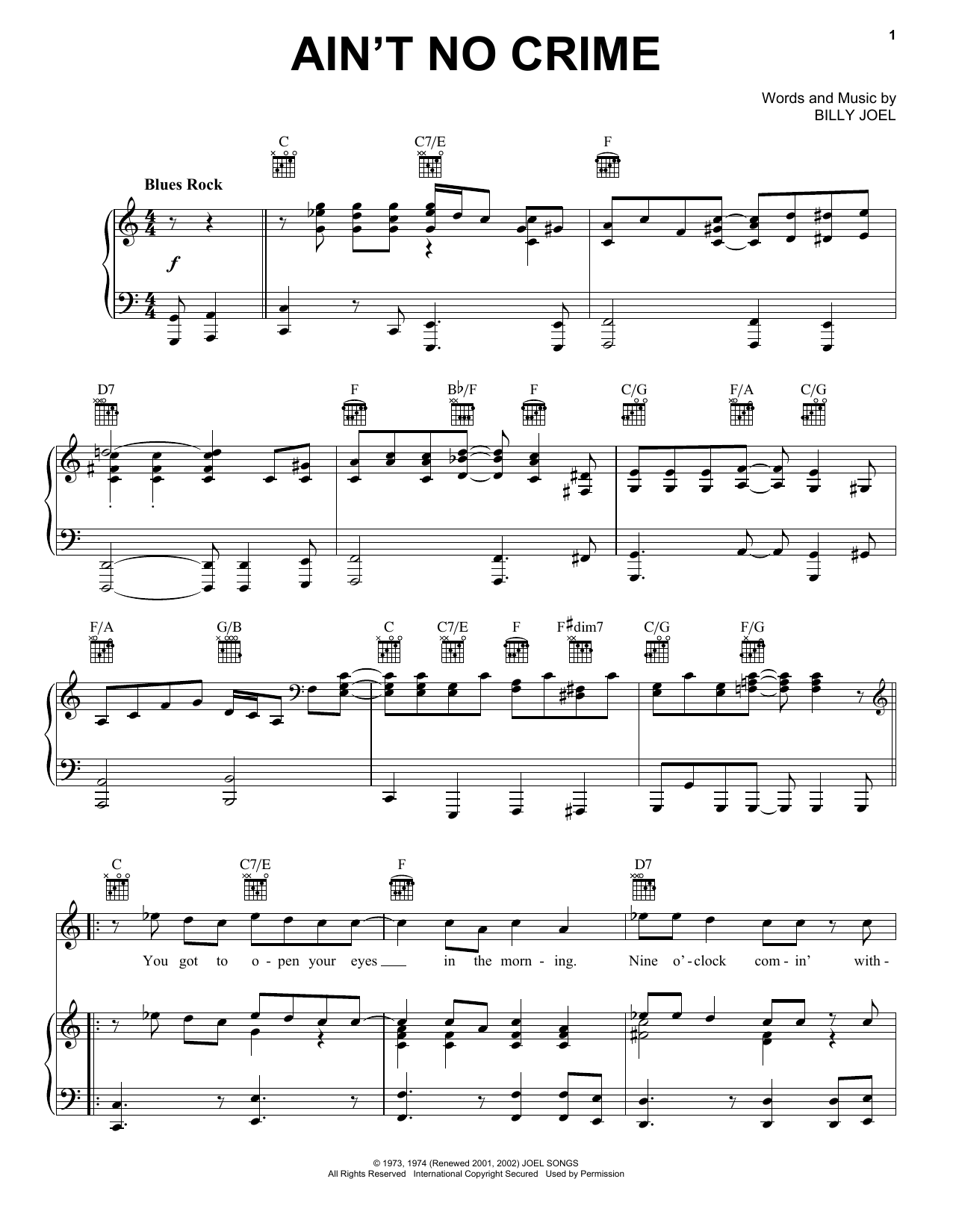 Learn to play Billy Joel Ain't No Crime sheet music for Piano, Vocal & Guitar Chords (Right-Hand Melody) in minutes. Price: 7.8900$ Billy Joel Ain't No Crime sheet music notes and chords arranged for Piano, Vocal & Guitar Chords (Right-Hand Melody)