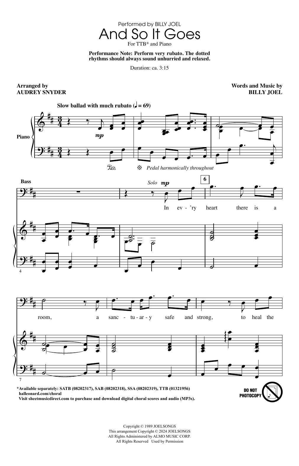 Billy Joel And So It Goes (arr. Audrey Snyder) sheet music notes and chords. Download Printable PDF.