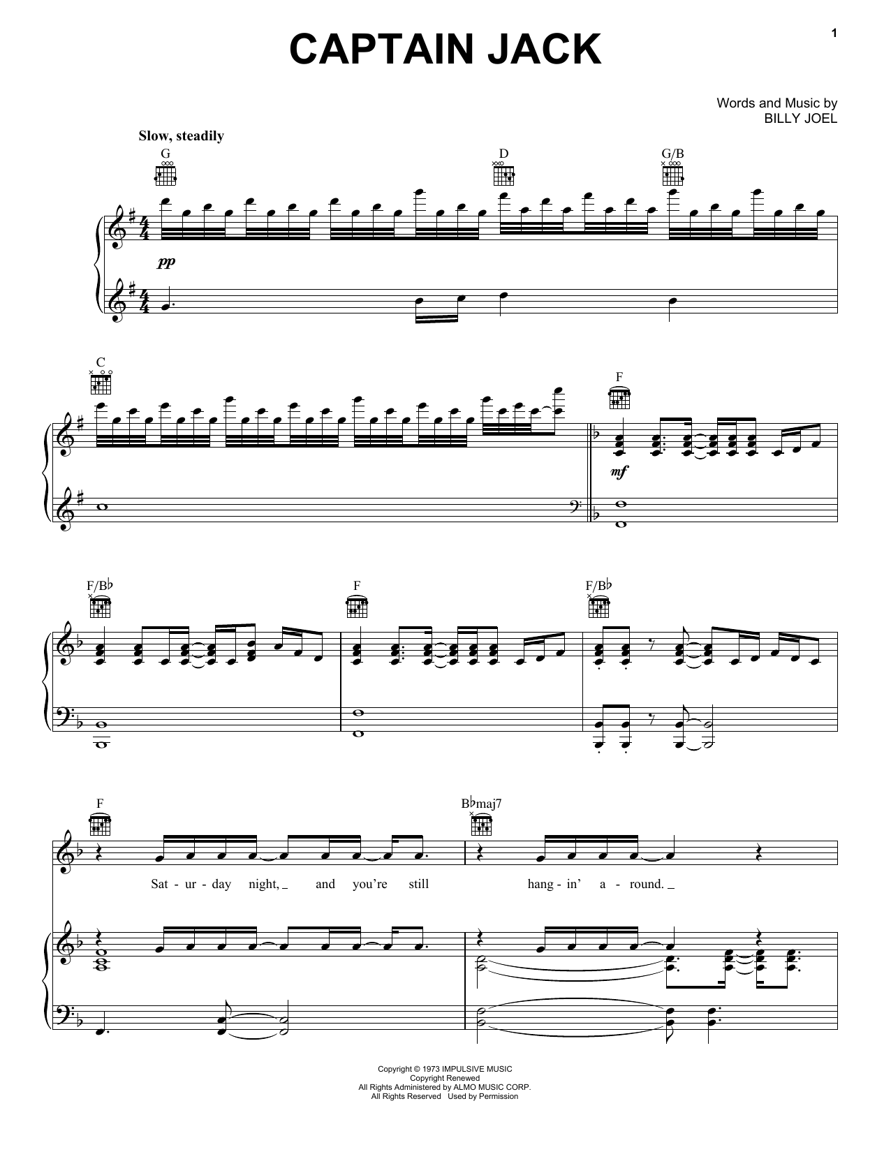 Billy Joel Captain Jack sheet music notes and chords. Download Printable PDF.