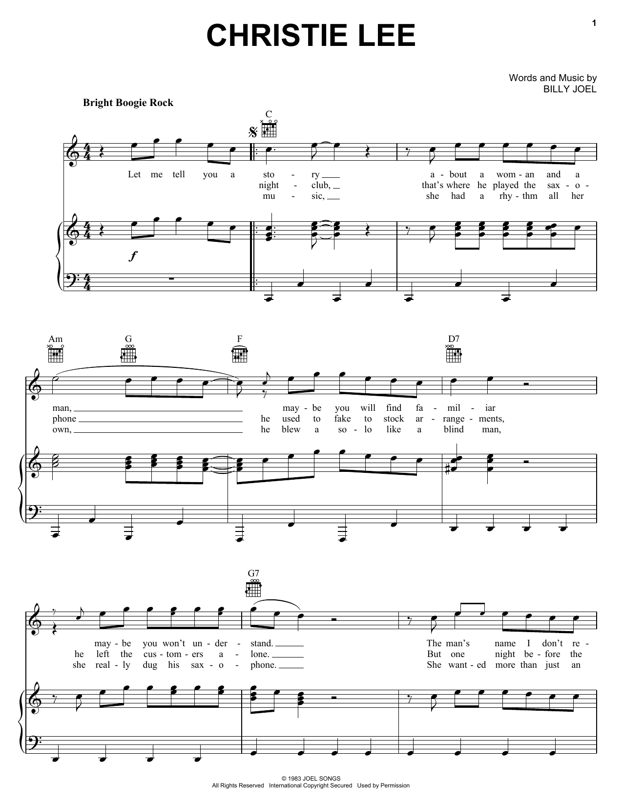 Learn to play Billy Joel Christie Lee sheet music for Piano, Vocal & Guitar Chords (Right-Hand Melody) in minutes. Price: 7.8900$ Billy Joel Christie Lee sheet music notes and chords arranged for Piano, Vocal & Guitar Chords (Right-Hand Melody)