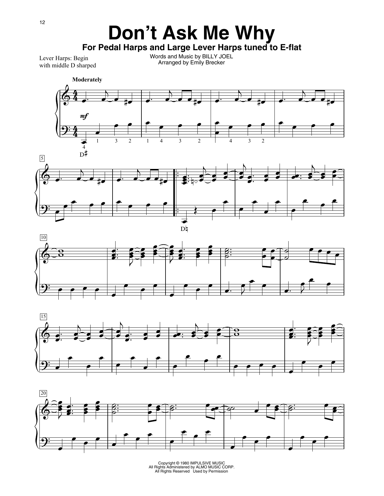 Billy Joel Don't Ask Me Why (arr. Emily Brecker) sheet music notes and chords. Download Printable PDF.