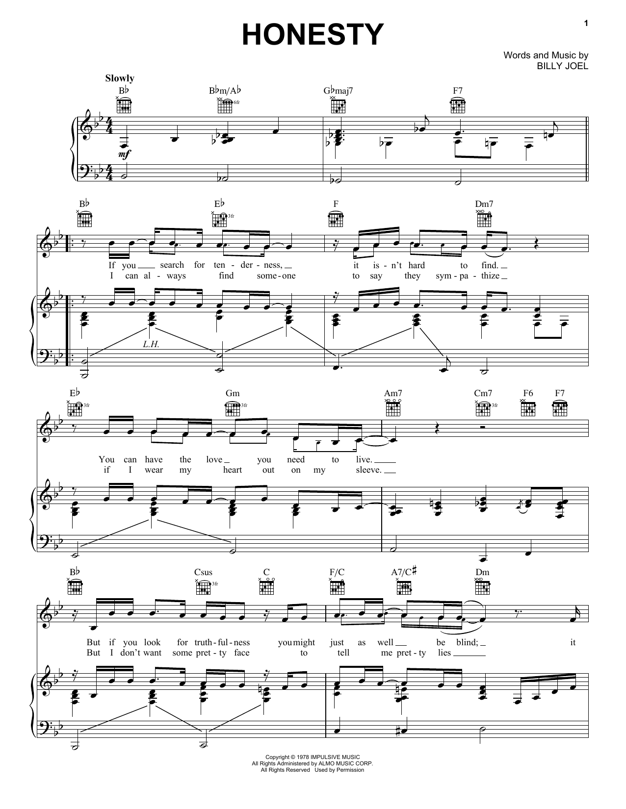 Billy Joel Honesty sheet music notes and chords. Download Printable PDF.