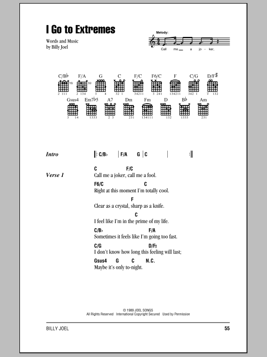 Billy Joel I Go To Extremes sheet music notes and chords. Download Printable PDF.