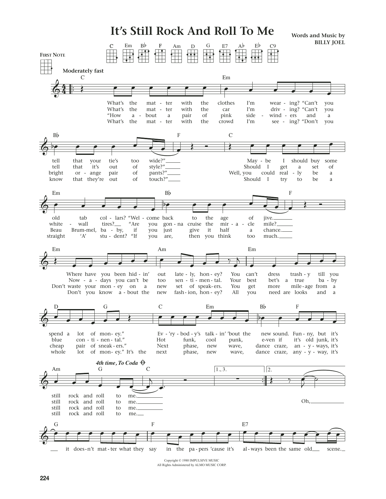 Billy Joel It's Still Rock And Roll To Me (from The Daily Ukulele) (arr. Jim Beloff) sheet music notes and chords. Download Printable PDF.