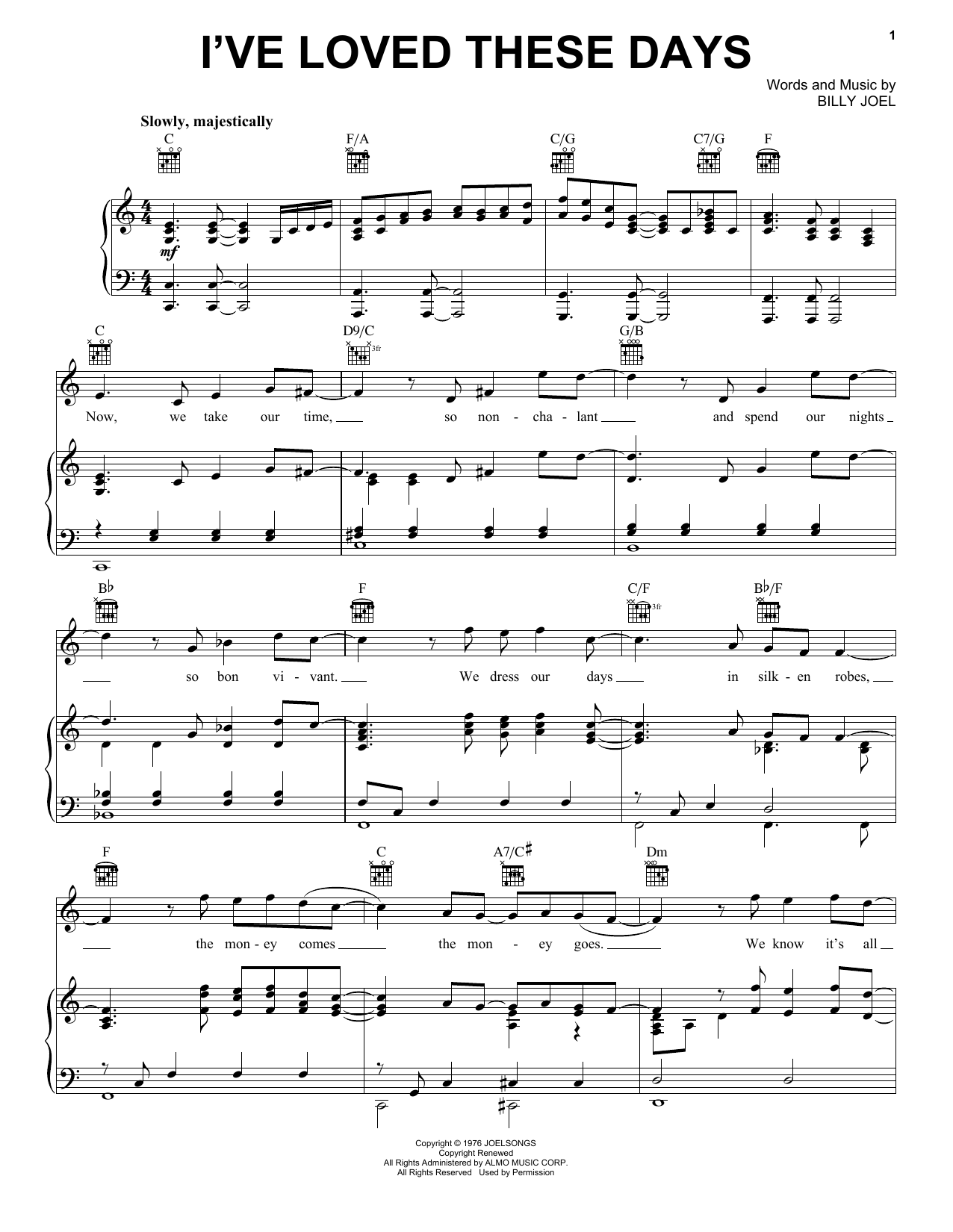 Billy Joel I've Loved These Days sheet music notes and chords. Download Printable PDF.