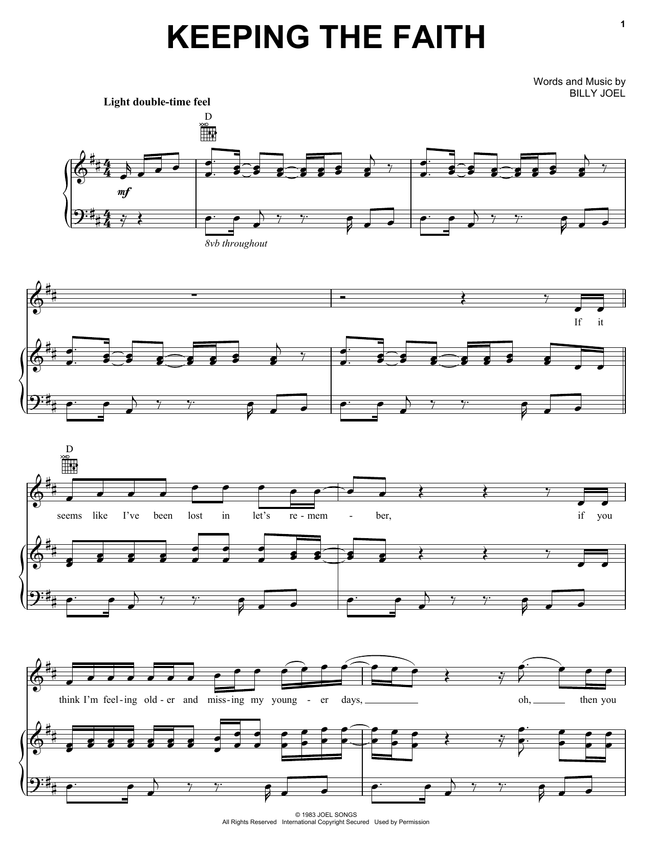 Billy Joel Keeping The Faith sheet music notes and chords. Download Printable PDF.