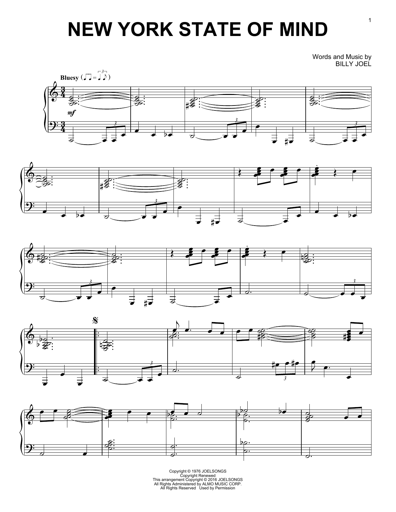 Billy Joel New York State Of Mind [Jazz version] sheet music notes and chords. Download Printable PDF.