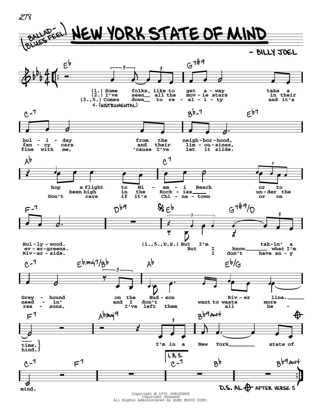 Billy Joel New York State Of Mind (Low Voice) sheet music notes and chords. Download Printable PDF.