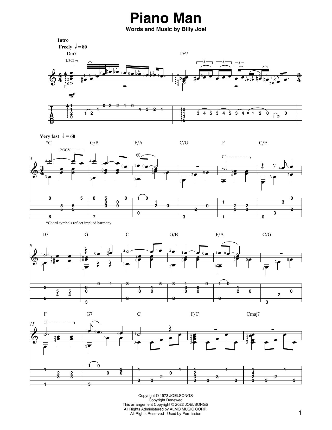 Billy Joel Piano Man (arr. Ben Pila) sheet music notes and chords. Download Printable PDF.