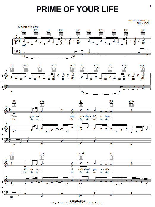 Learn to play Billy Joel Prime Of Your Life sheet music for Piano, Vocal & Guitar Chords (Right-Hand Melody) in minutes. Price: 7.8900$ Billy Joel Prime Of Your Life sheet music notes and chords arranged for Piano, Vocal & Guitar Chords (Right-Hand Melody)