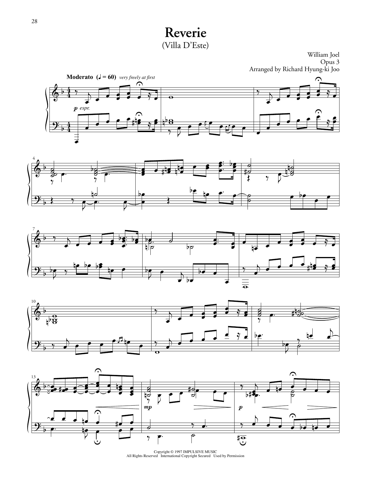 Learn to play Billy Joel Reverie (Villa D'este) sheet music for Piano Solo in minutes. Price: 7.8900$ Billy Joel Reverie (Villa D'este) sheet music notes and chords arranged for Piano Solo
