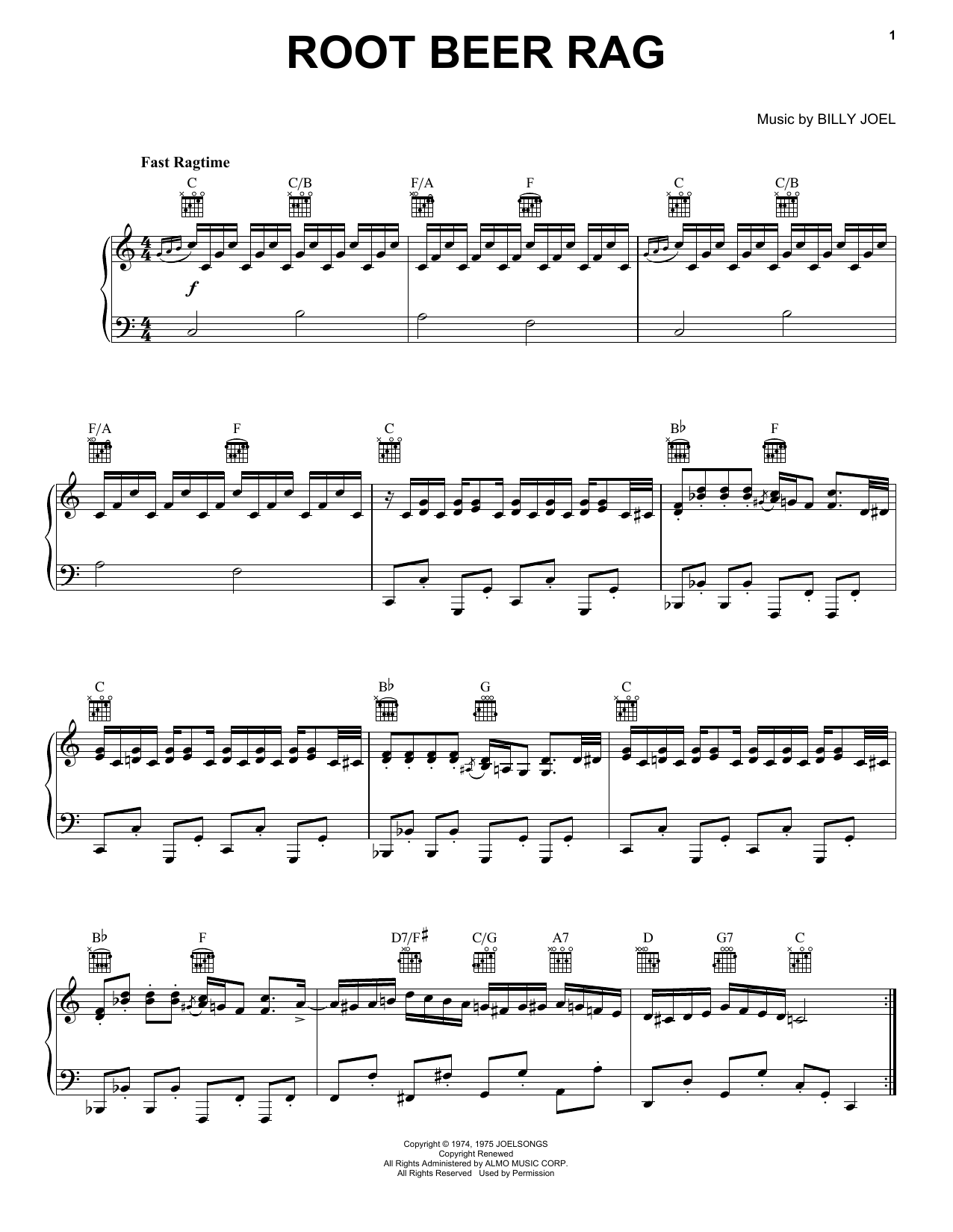 Billy Joel Root Beer Rag sheet music notes and chords. Download Printable PDF.