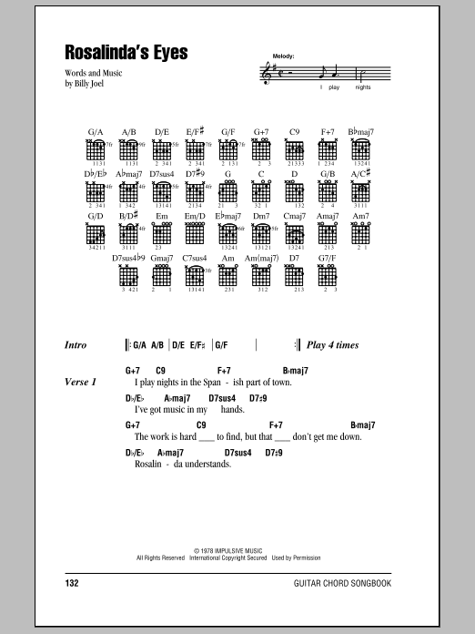 Billy Joel Rosalinda's Eyes sheet music notes and chords. Download Printable PDF.